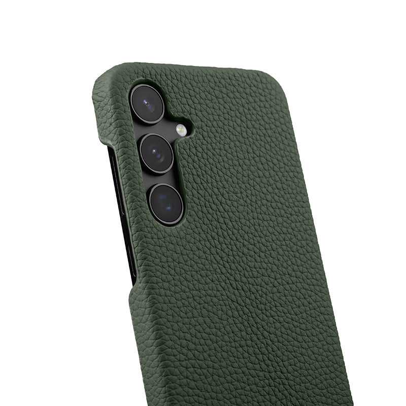MELKCO For Samsung Galaxy S24 Case Genuine Cow Leather+PC Cell Phone Cover - Dark Green