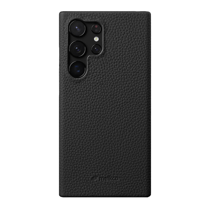 MELKCO For Samsung Galaxy S24 Ultra Cell Phone Case Genuine Cow Leather+PC Anti-scratch Cover - Black
