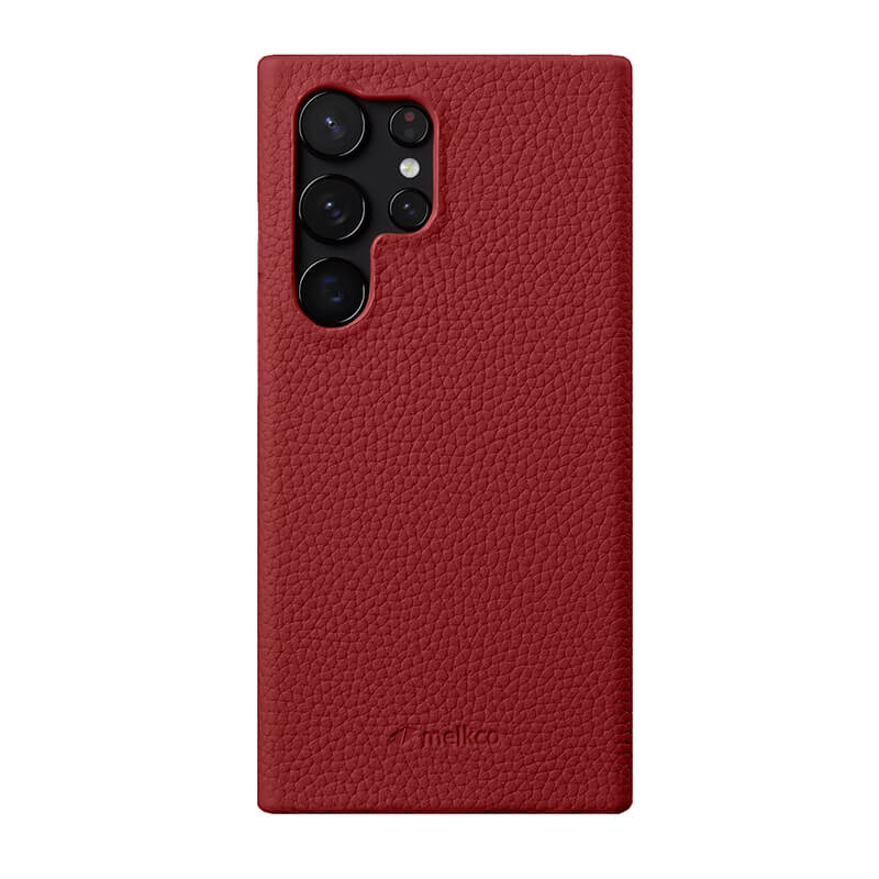 MELKCO For Samsung Galaxy S24 Ultra Cell Phone Case Genuine Cow Leather+PC Anti-scratch Cover - Red
