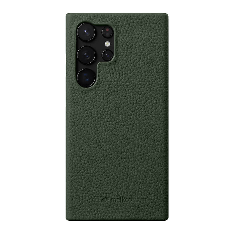 MELKCO For Samsung Galaxy S24 Ultra Cell Phone Case Genuine Cow Leather+PC Anti-scratch Cover - Dark Green