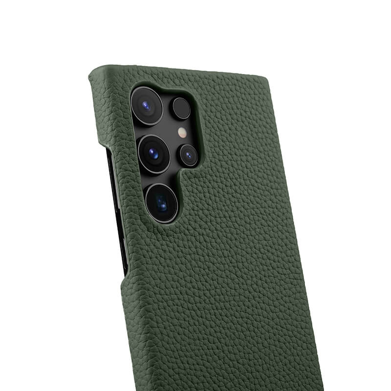 MELKCO For Samsung Galaxy S24 Ultra Cell Phone Case Genuine Cow Leather+PC Anti-scratch Cover - Dark Green