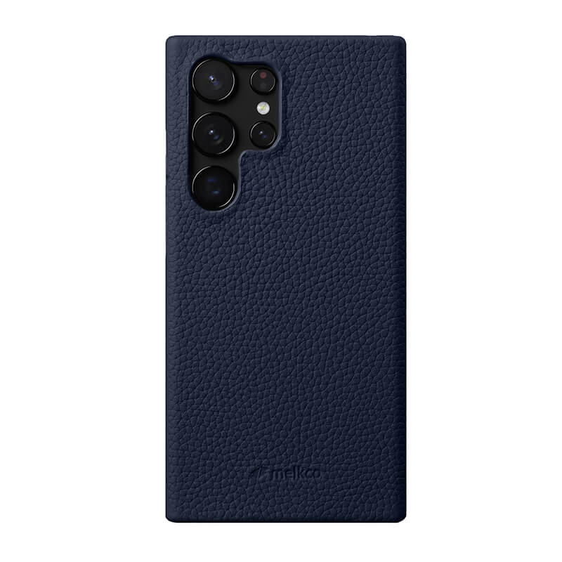 MELKCO For Samsung Galaxy S24 Ultra Cell Phone Case Genuine Cow Leather+PC Anti-scratch Cover - Dark Blue