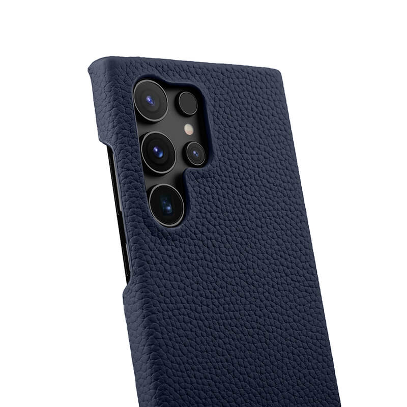 MELKCO For Samsung Galaxy S24 Ultra Cell Phone Case Genuine Cow Leather+PC Anti-scratch Cover - Dark Blue