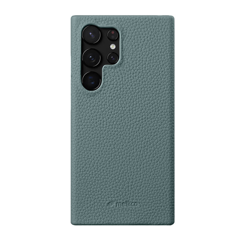 MELKCO For Samsung Galaxy S24 Ultra Cell Phone Case Genuine Cow Leather+PC Anti-scratch Cover - Baby Blue