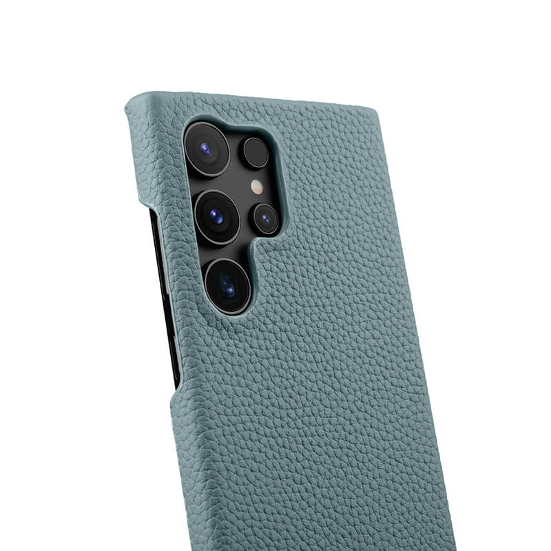 MELKCO For Samsung Galaxy S24 Ultra Cell Phone Case Genuine Cow Leather+PC Anti-scratch Cover - Baby Blue