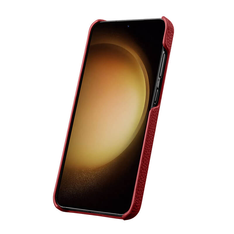 MELKCO For Samsung Galaxy S24+ Cell Phone Case Drop Proof Genuine Cow Leather+PC Cover - Red