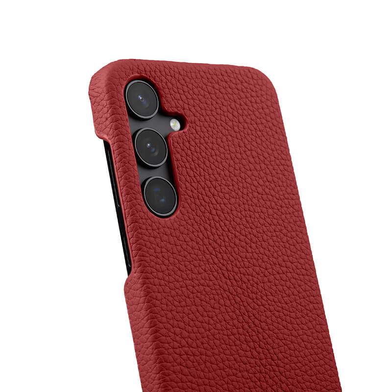 MELKCO For Samsung Galaxy S24+ Cell Phone Case Drop Proof Genuine Cow Leather+PC Cover - Red