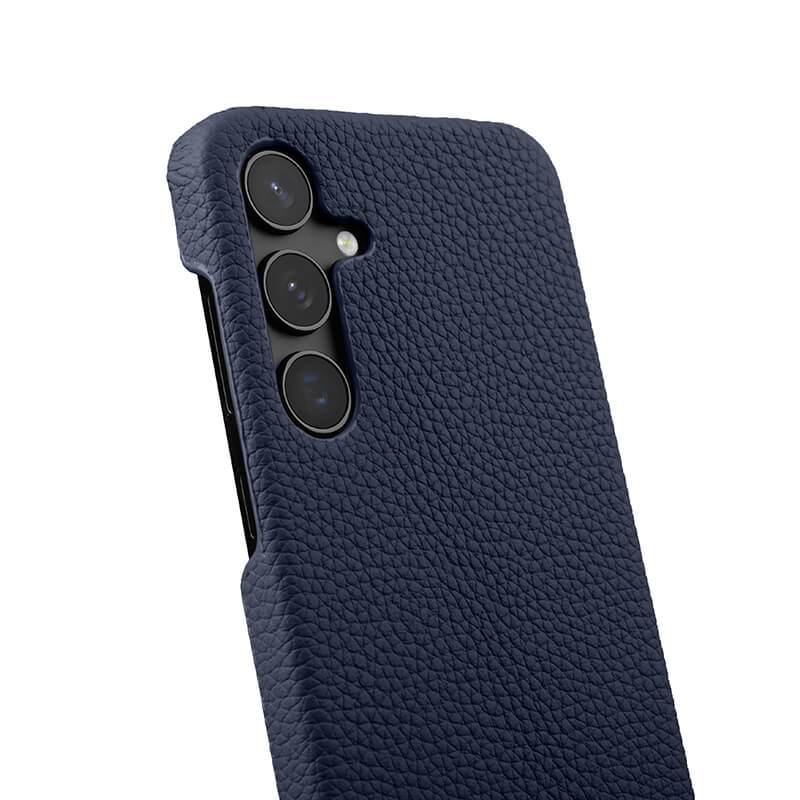 MELKCO For Samsung Galaxy S24+ Cell Phone Case Drop Proof Genuine Cow Leather+PC Cover - Dark Blue