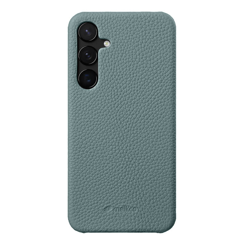 MELKCO For Samsung Galaxy S24+ Cell Phone Case Drop Proof Genuine Cow Leather+PC Cover - Baby Blue