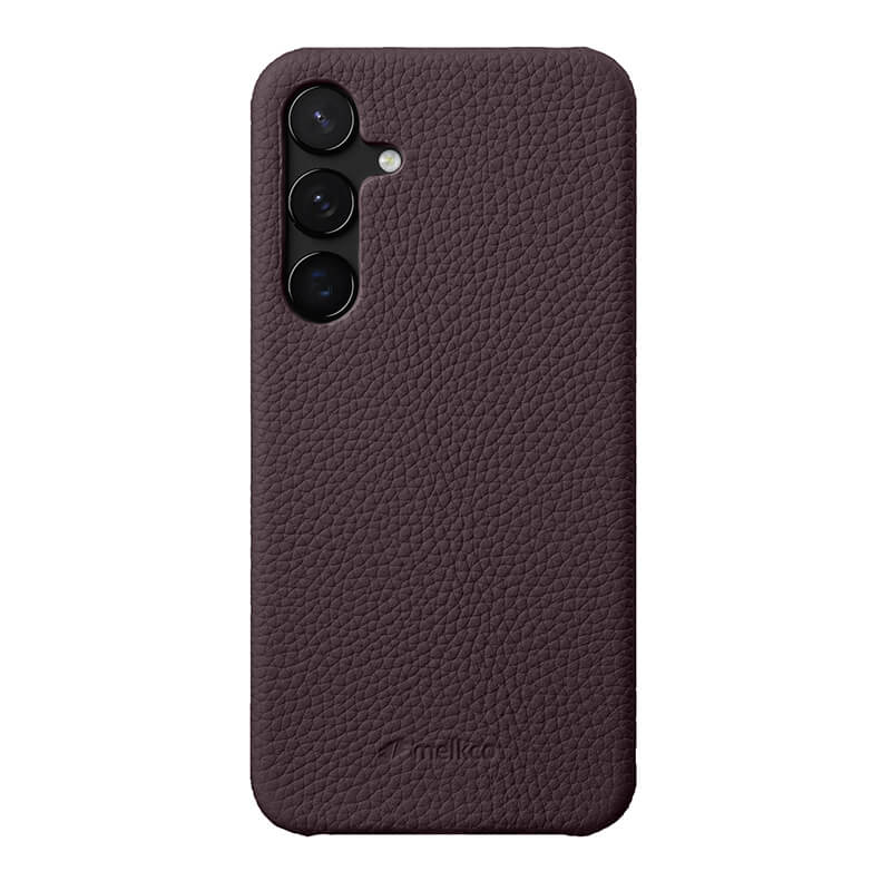 MELKCO For Samsung Galaxy S24+ Cell Phone Case Drop Proof Genuine Cow Leather+PC Cover - Dark Purple