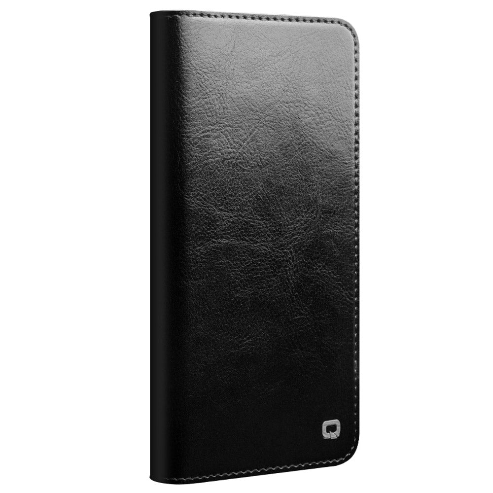 QIALINO For Samsung Galaxy S24 Phone Case Genuine Cow Leather Flip Stand Cover - Black