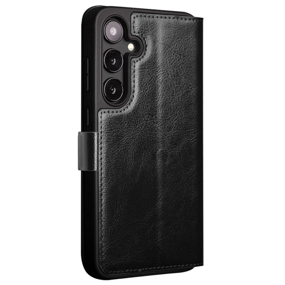 QIALINO For Samsung Galaxy S24 Phone Case Protective Genuine Cow Leather Cover - Black