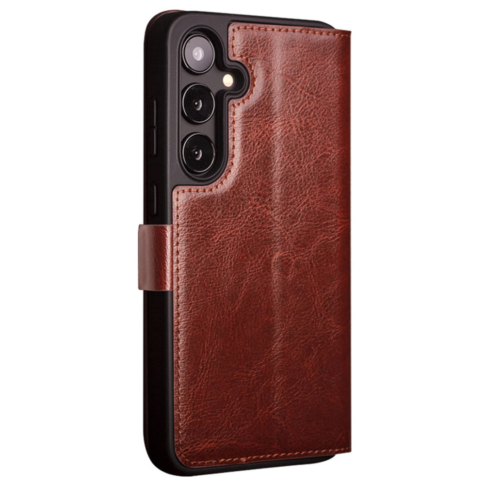 QIALINO For Samsung Galaxy S24 Phone Case Protective Genuine Cow Leather Cover - Brown