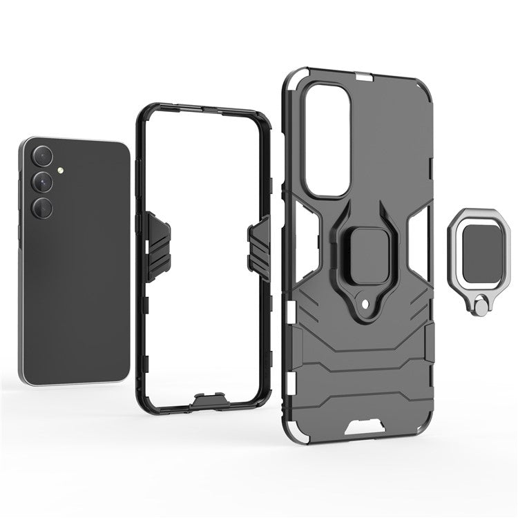 For Samsung Galaxy A55 5G Case Anti-drop PC + TPU Ring Kickstand Phone Shell - Black