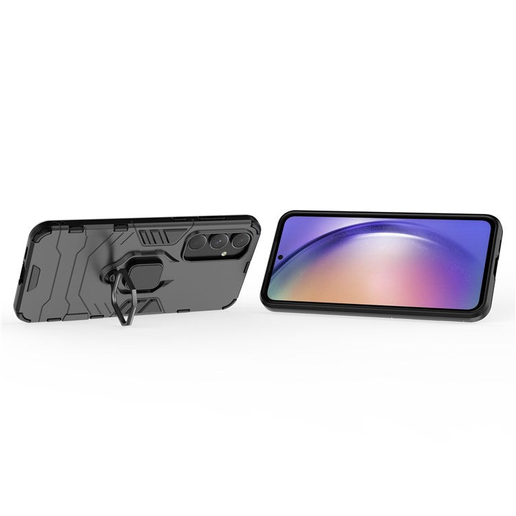 For Samsung Galaxy A55 5G Case Anti-drop PC + TPU Ring Kickstand Phone Shell - Black
