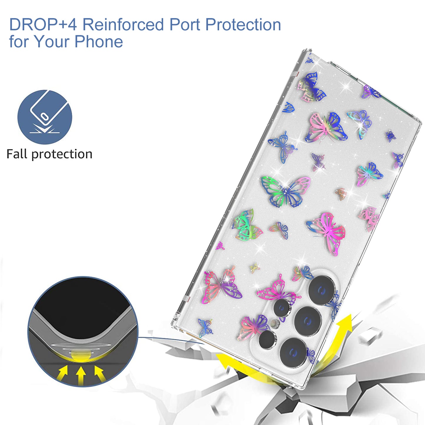 For Samsung Galaxy S24 Ultra Case Laser Pattern Anti-scratch PC + TPU Phone Shell - Butterfly