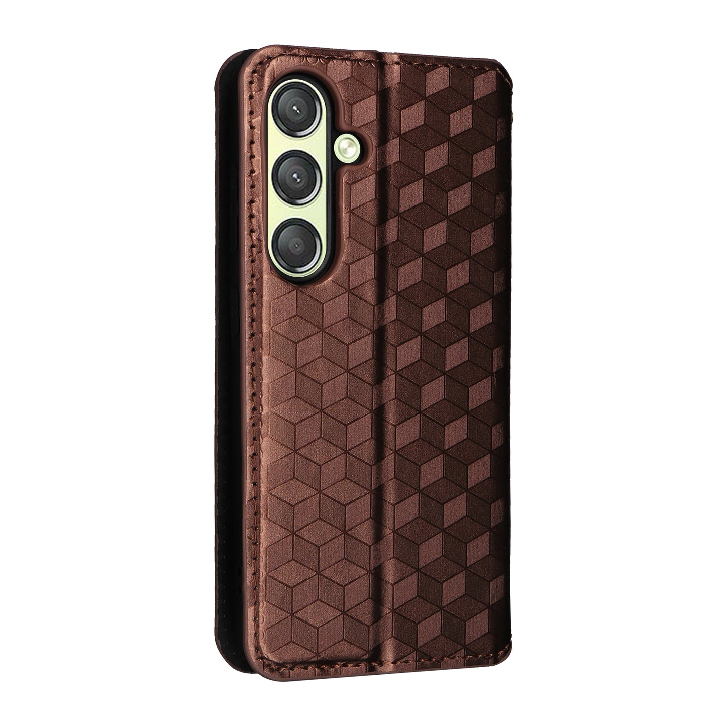 For Samsung Galaxy S24 Magnetic Phone Case Rhombus Pattern Leather Cover - Brown