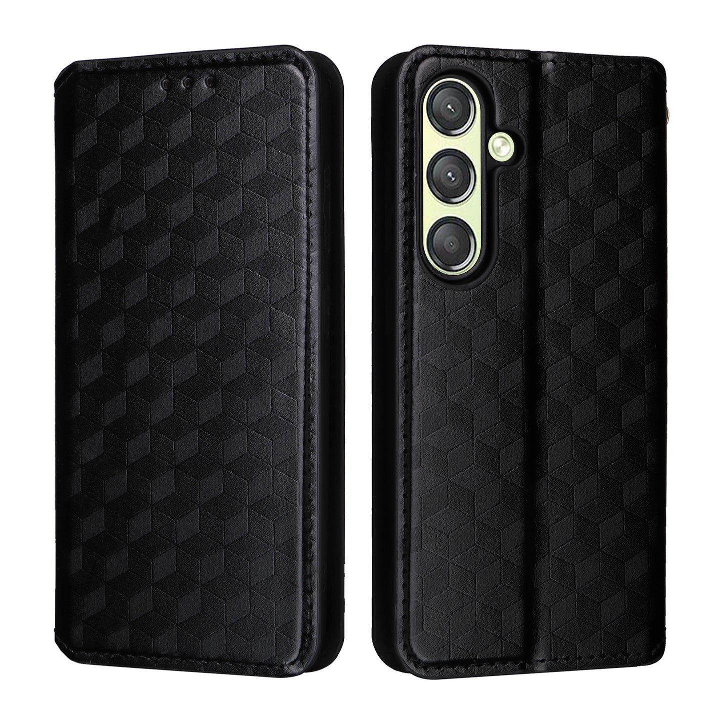 For Samsung Galaxy S24 Magnetic Phone Case Rhombus Pattern Leather Cover - Black