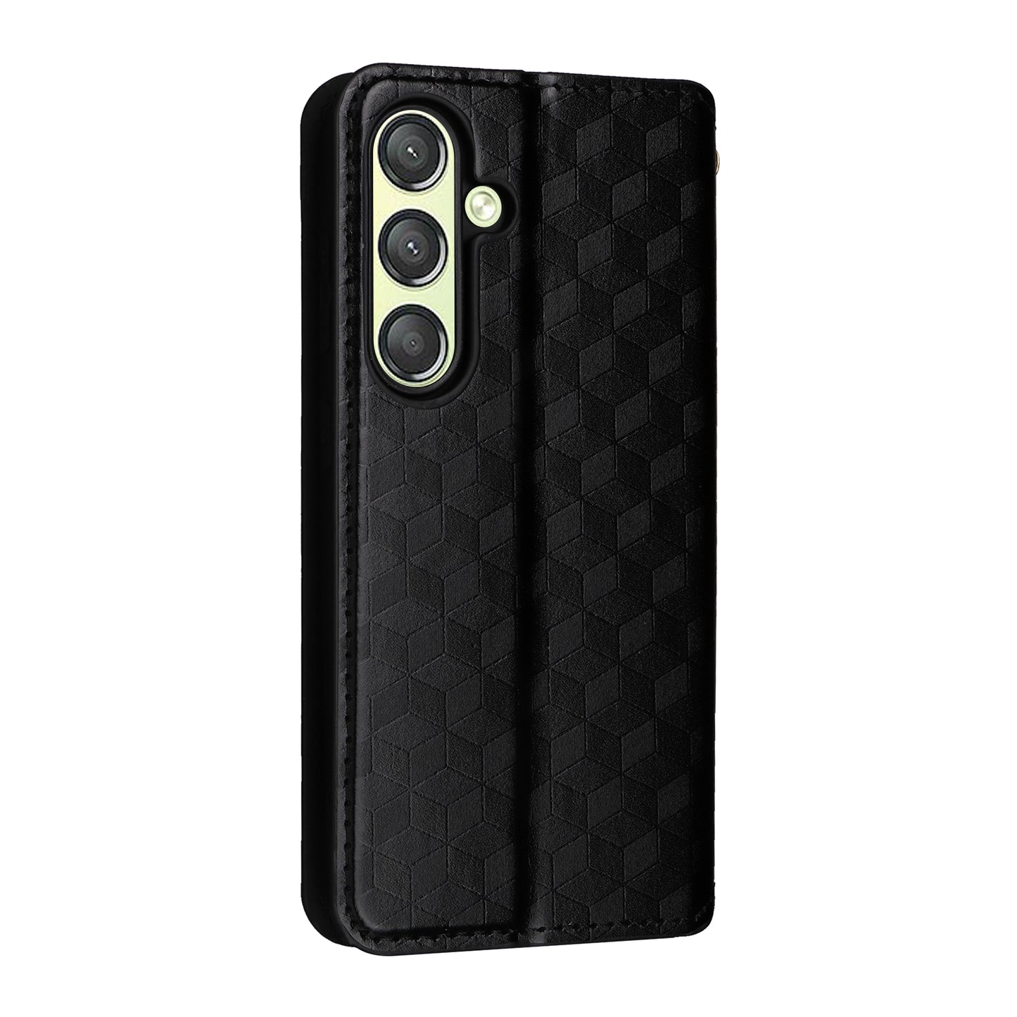 For Samsung Galaxy S24 Magnetic Phone Case Rhombus Pattern Leather Cover - Black
