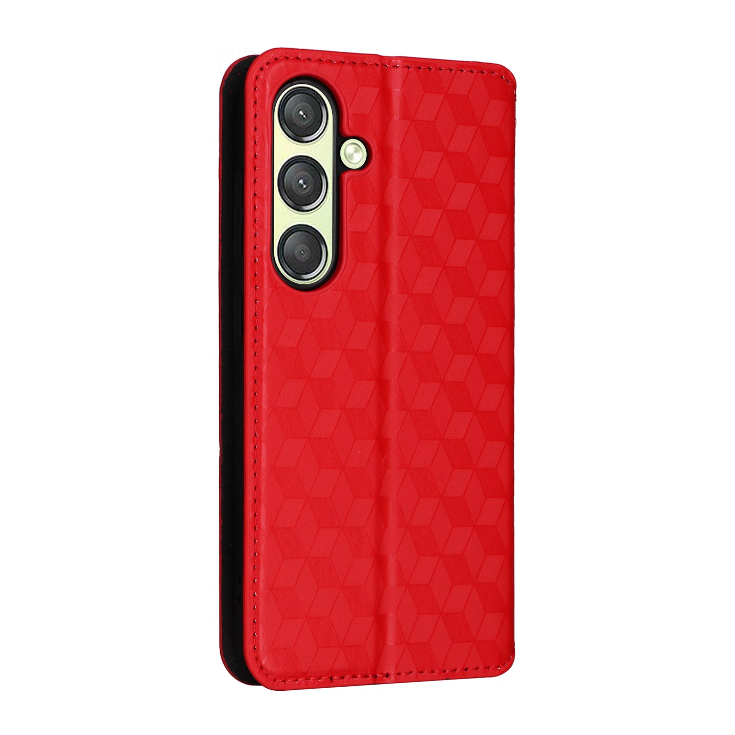 For Samsung Galaxy S24 Magnetic Phone Case Rhombus Pattern Leather Cover - Red