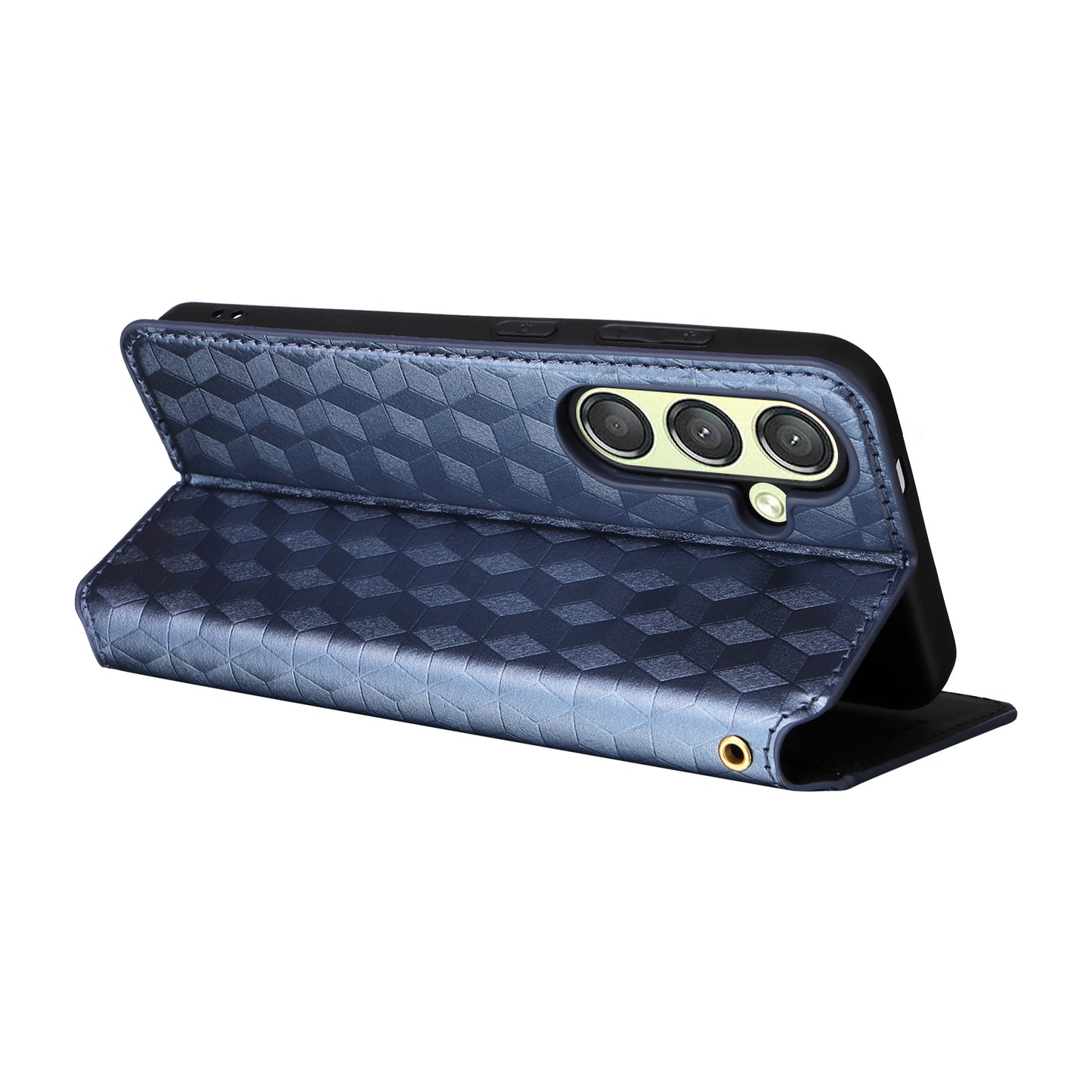 For Samsung Galaxy S24 Magnetic Phone Case Rhombus Pattern Leather Cover - Blue