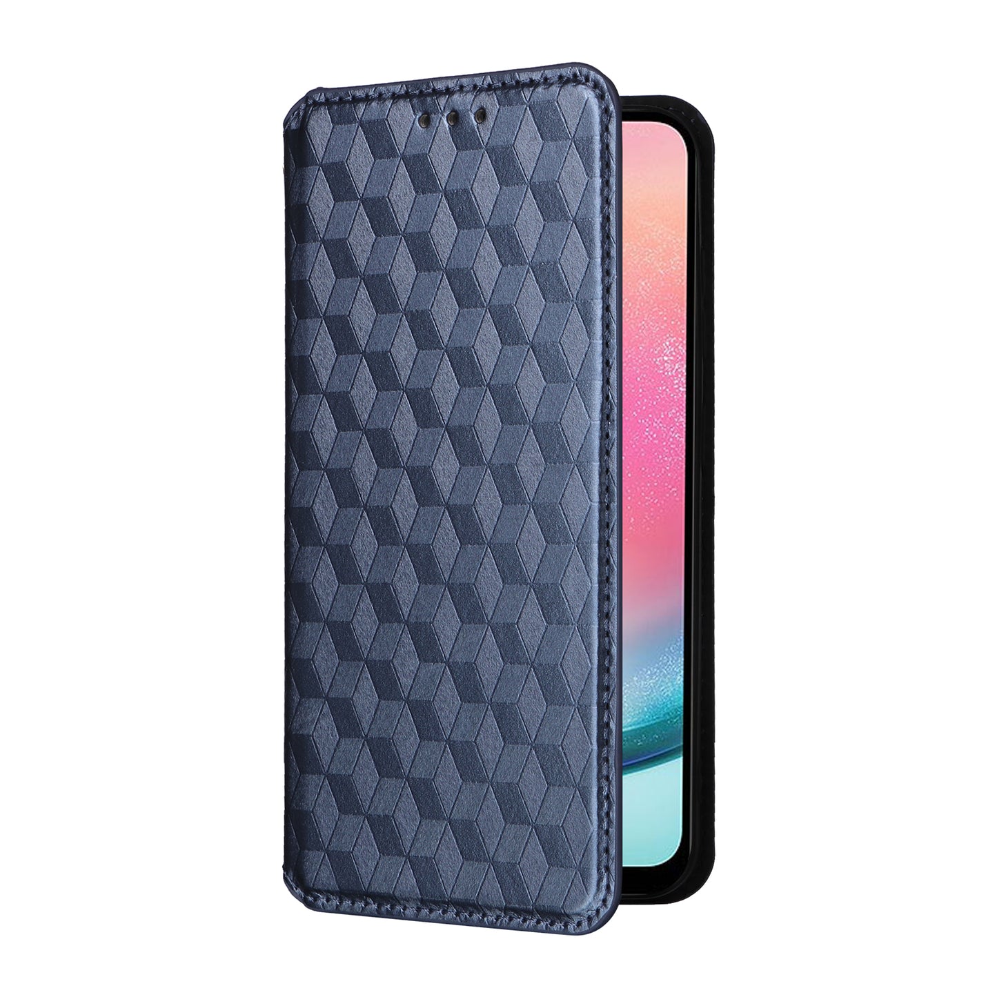 For Samsung Galaxy S24 Magnetic Phone Case Rhombus Pattern Leather Cover - Blue