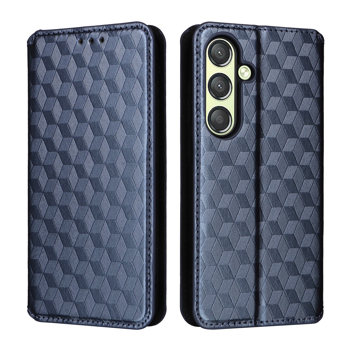For Samsung Galaxy S24+ Case Rhombus Pattern Automatic Closing Phone Cover - Blue