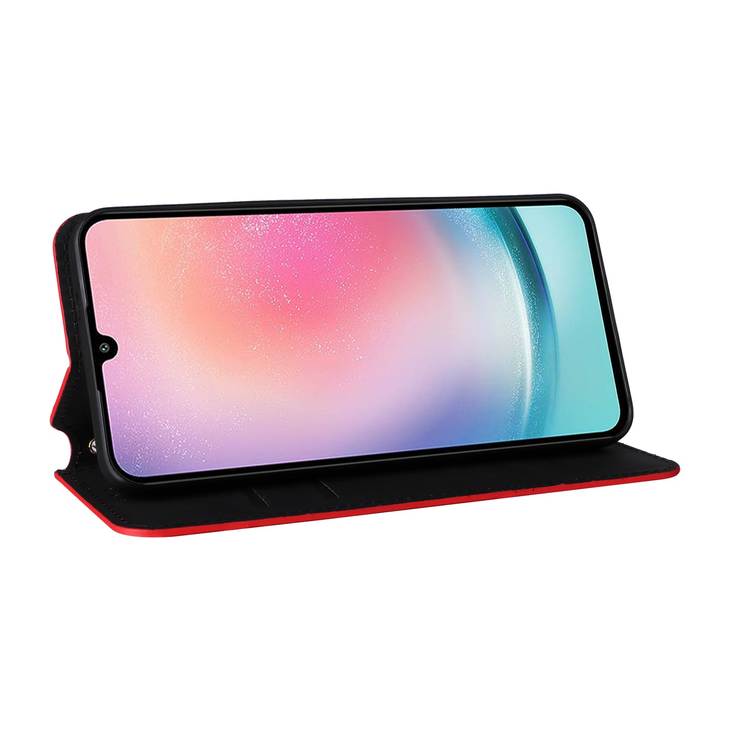 For Samsung Galaxy S24+ Case Rhombus Pattern Automatic Closing Phone Cover - Red