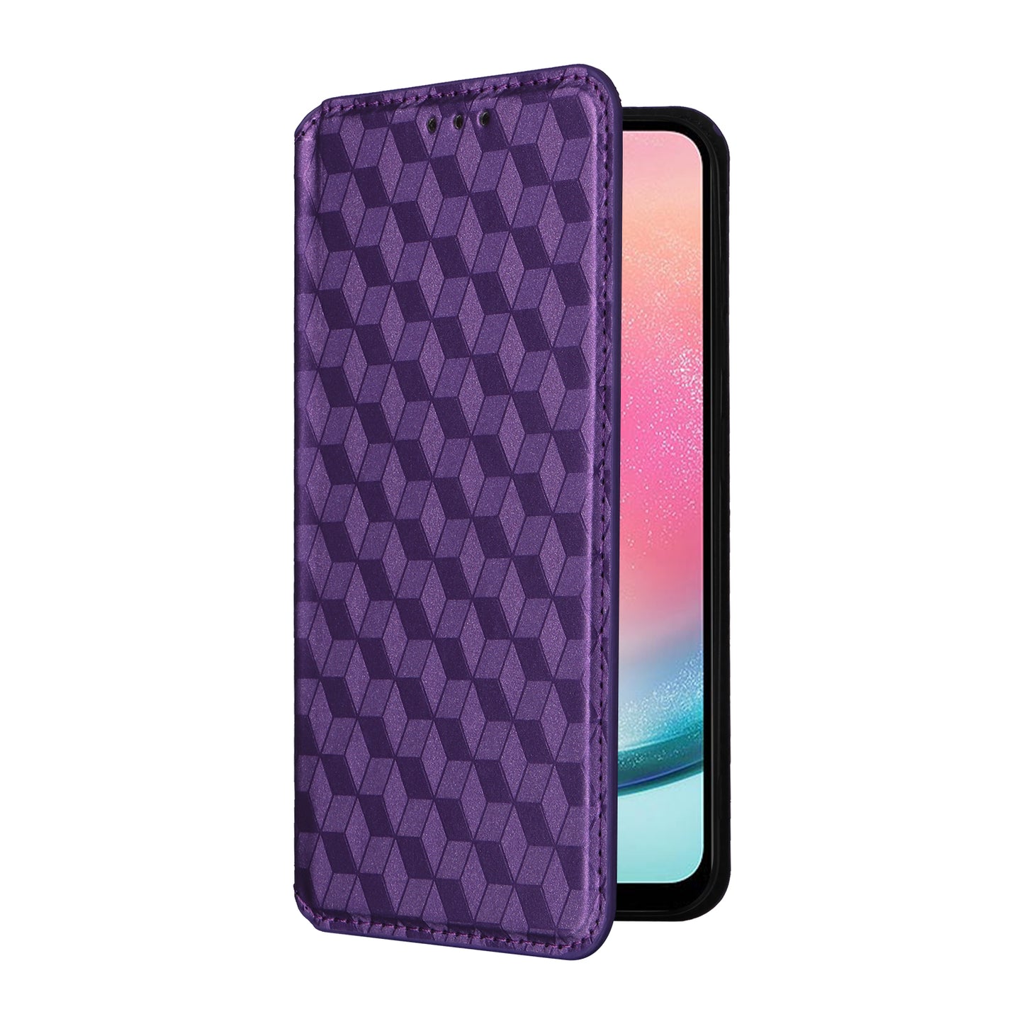 For Samsung Galaxy S24+ Case Rhombus Pattern Automatic Closing Phone Cover - Purple