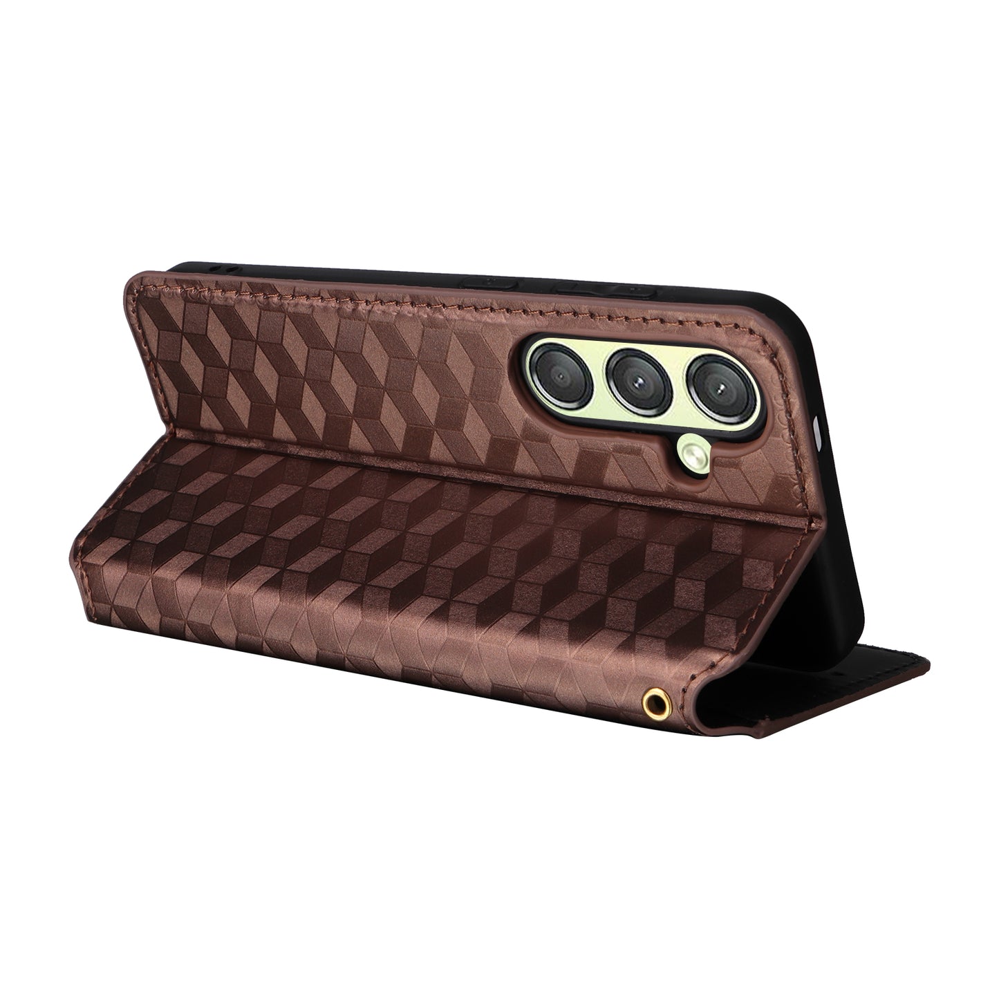 For Samsung Galaxy S24+ Case Rhombus Pattern Automatic Closing Phone Cover - Brown