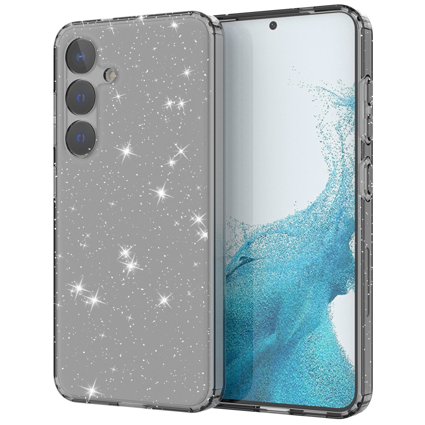 For Samsung Galaxy S24 TPU Case Glitter Clear Phone Back Cover - Transparent Black