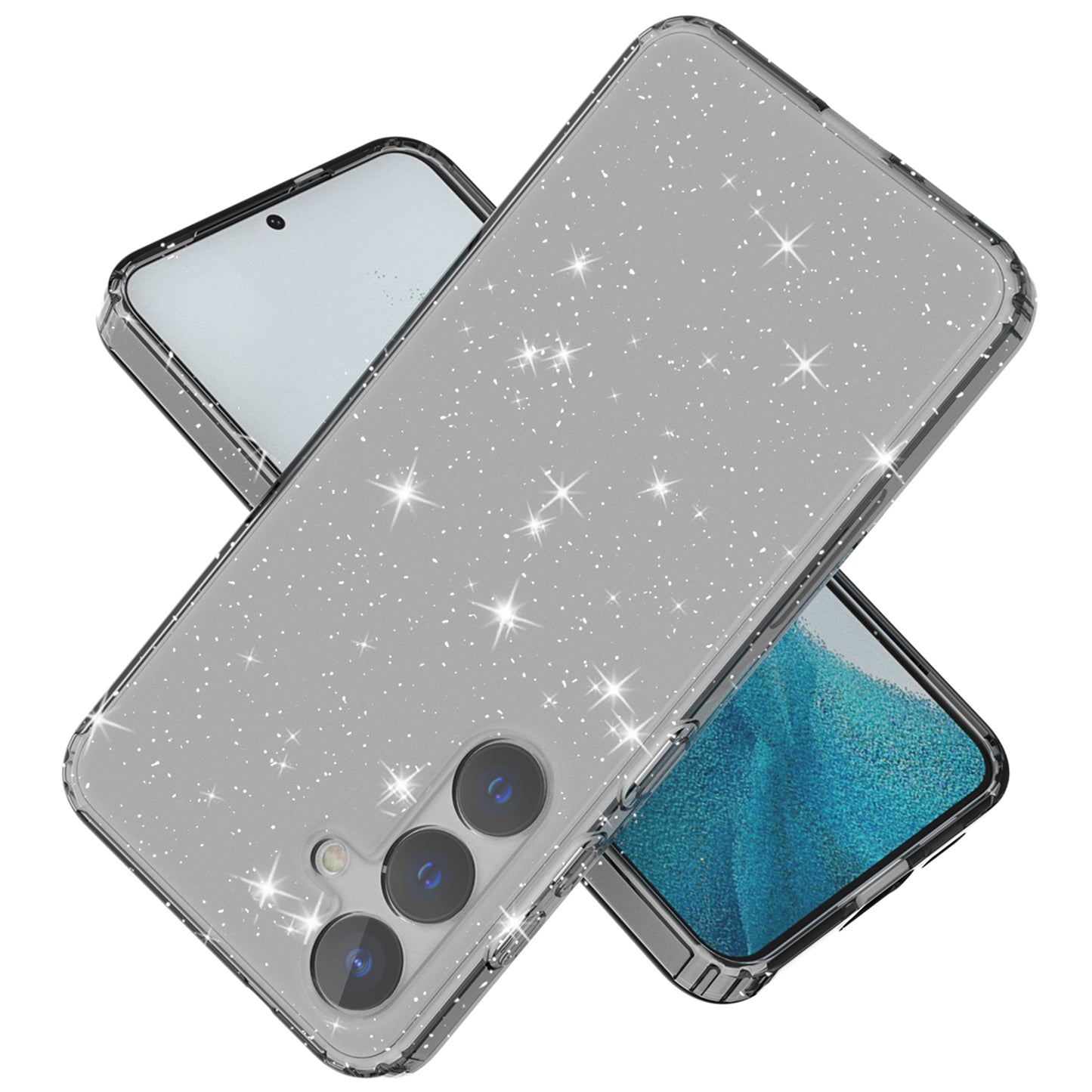 For Samsung Galaxy S24 TPU Case Glitter Clear Phone Back Cover - Transparent Black