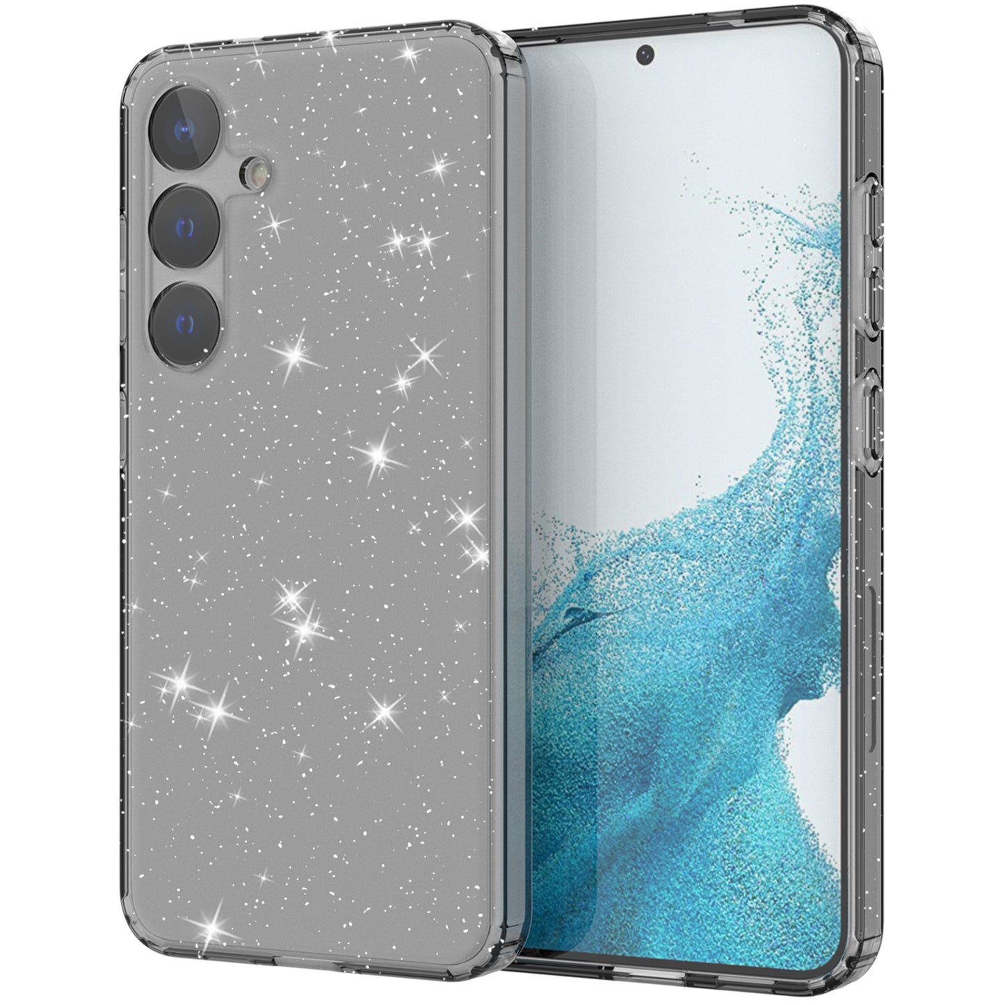 For Samsung Galaxy S24+ Clear Phone Case Soft TPU Cover Glitter Powder - Transparent Black