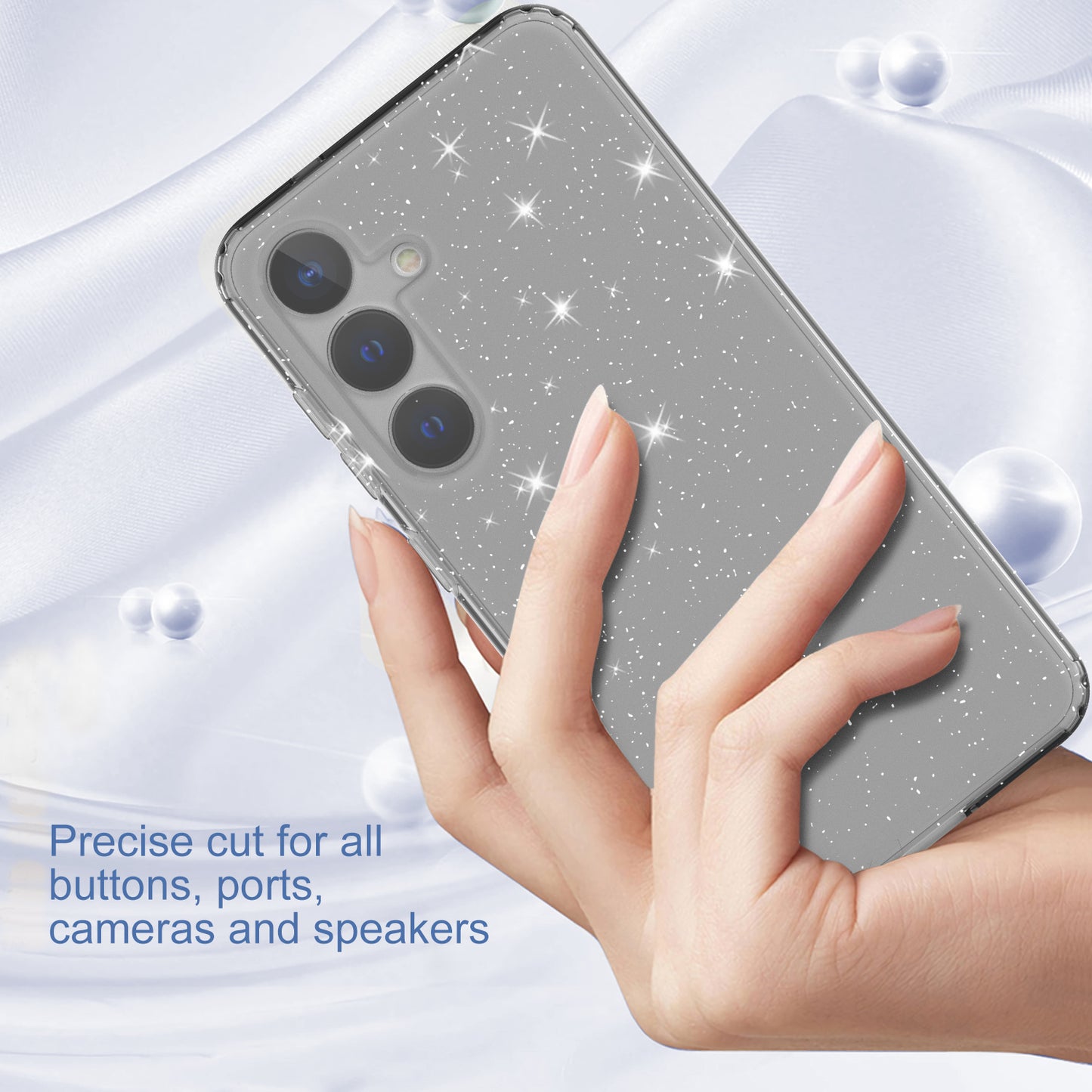 For Samsung Galaxy S24+ Clear Phone Case Soft TPU Cover Glitter Powder - Transparent Black