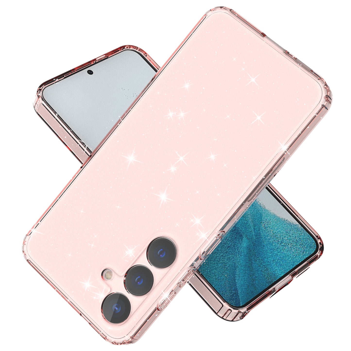 For Samsung Galaxy S24+ Clear Phone Case Soft TPU Cover Glitter Powder - Transparent Pink