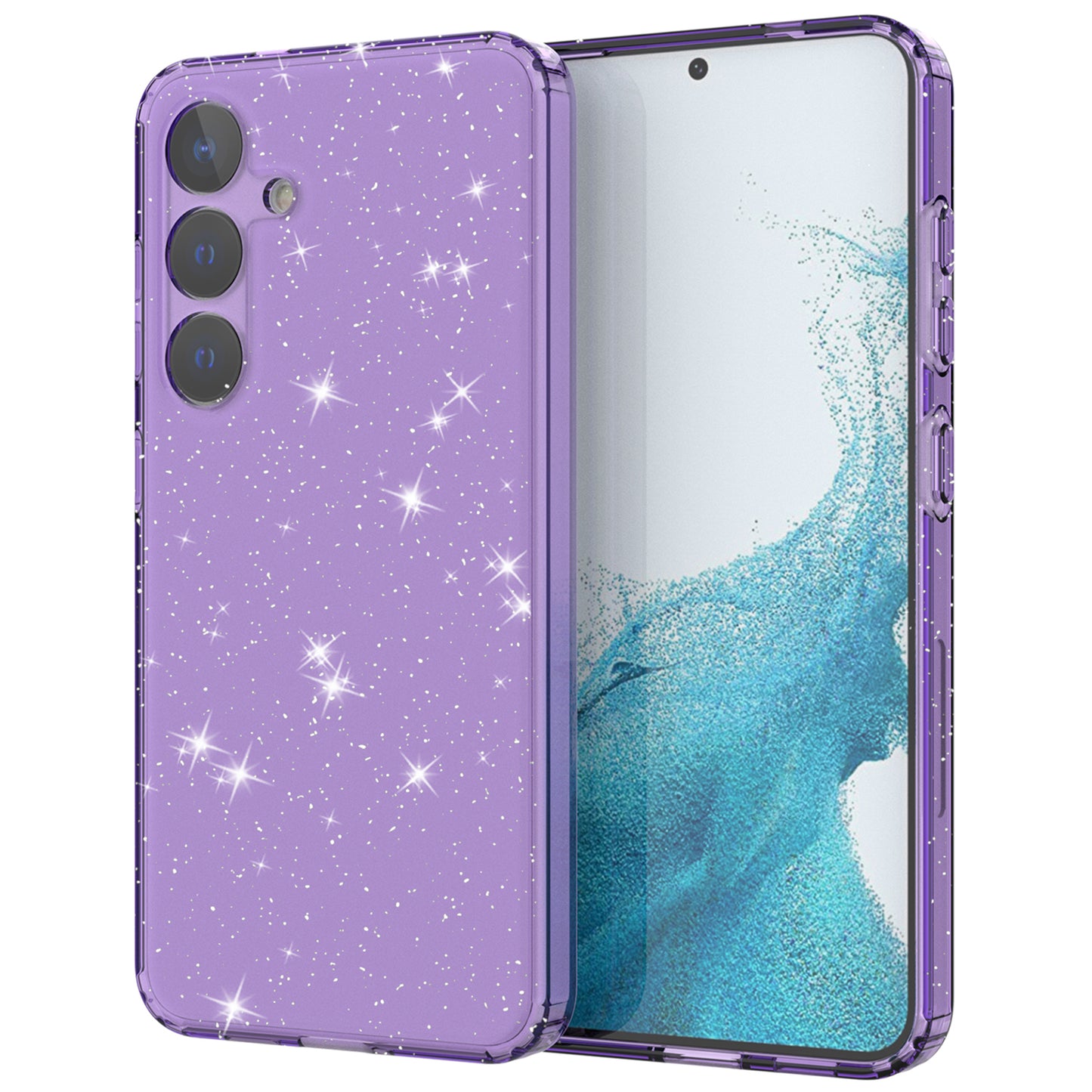 For Samsung Galaxy S24+ Clear Phone Case Soft TPU Cover Glitter Powder - Transparent Purple