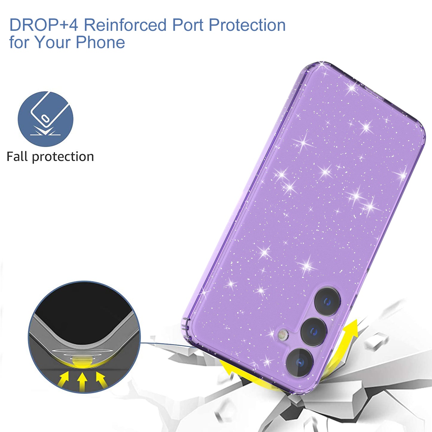 For Samsung Galaxy S24+ Clear Phone Case Soft TPU Cover Glitter Powder - Transparent Purple