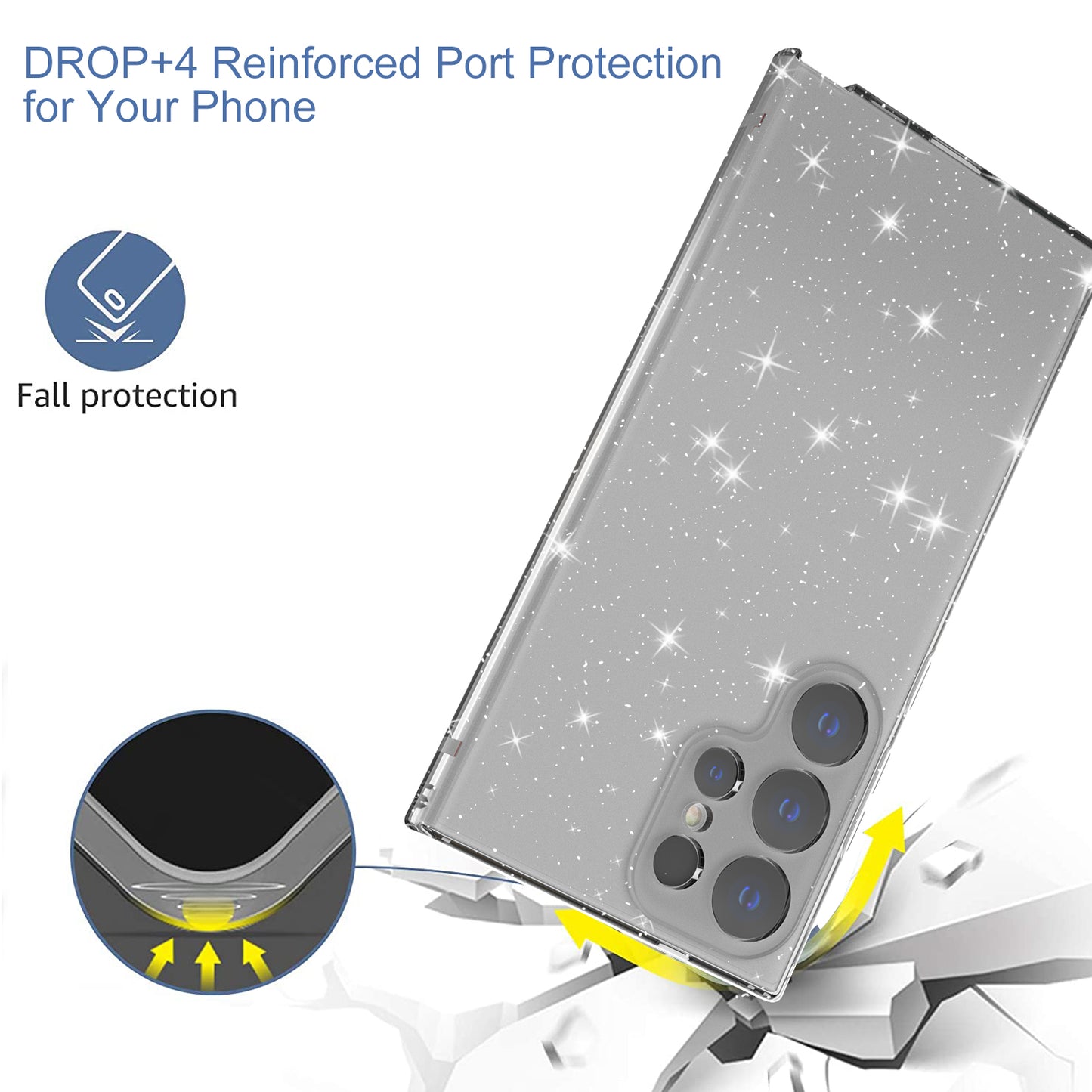 For Samsung Galaxy S24 Ultra TPU Case Glitter Powder Transparent Phone Cover - Transparent Black