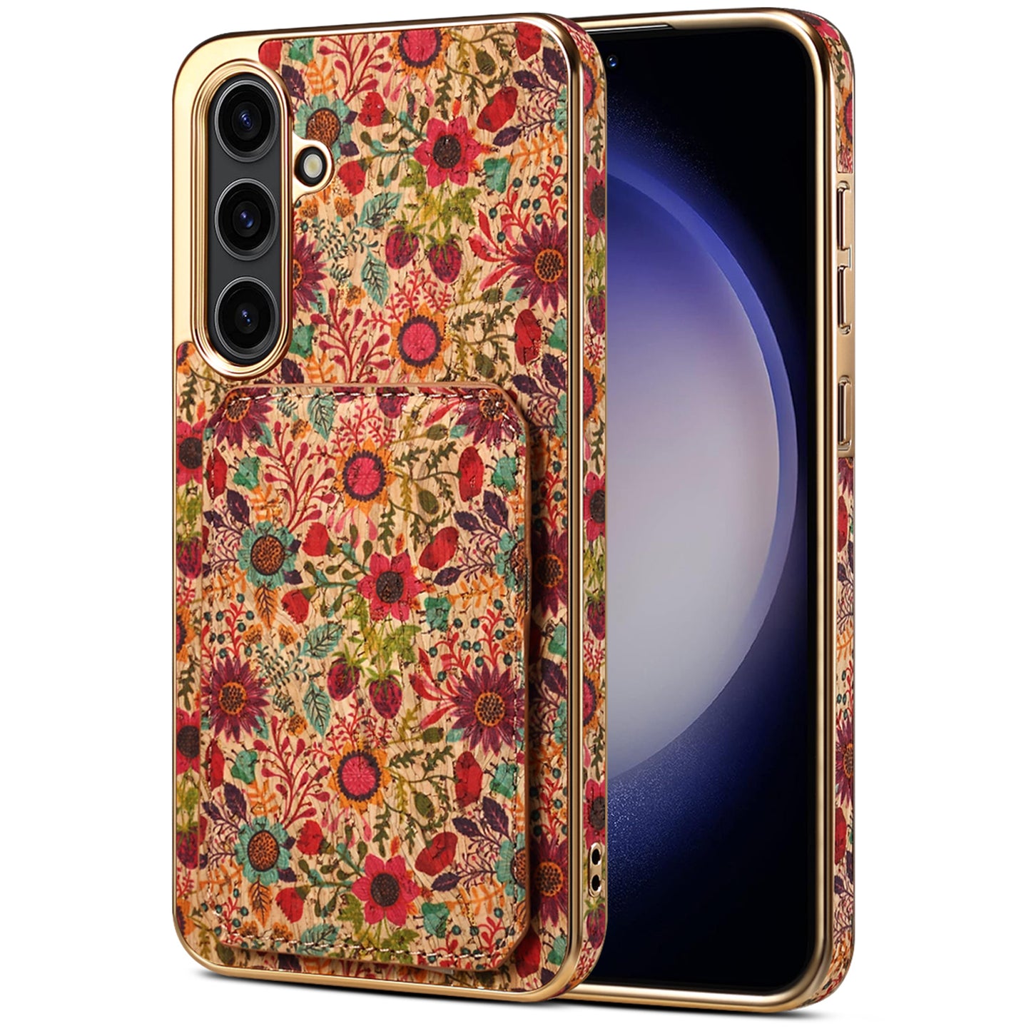 For Samsung Galaxy S24 Flower Phone Case Card Slots Kickstand Electroplated Cover - Purple