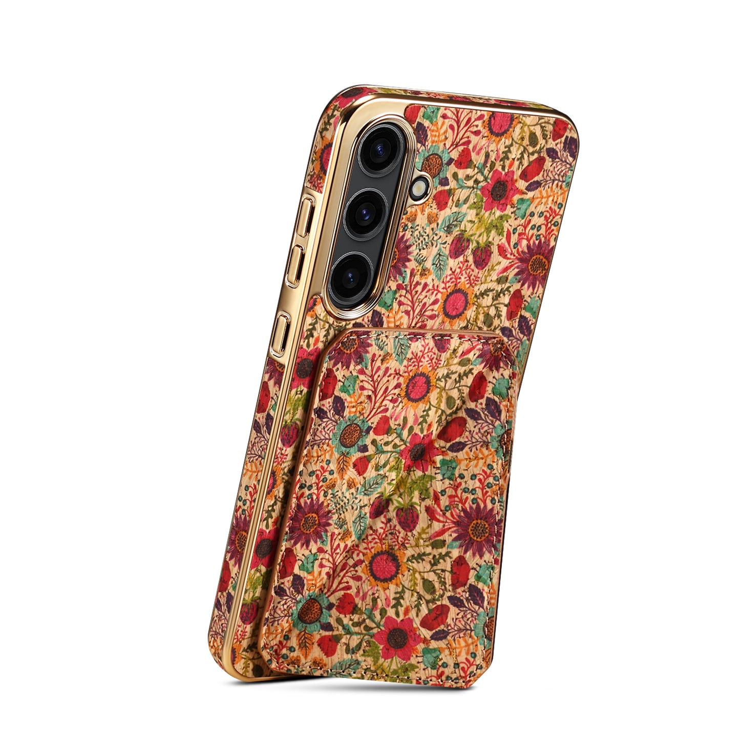 For Samsung Galaxy S24 Flower Phone Case Card Slots Kickstand Electroplated Cover - Purple