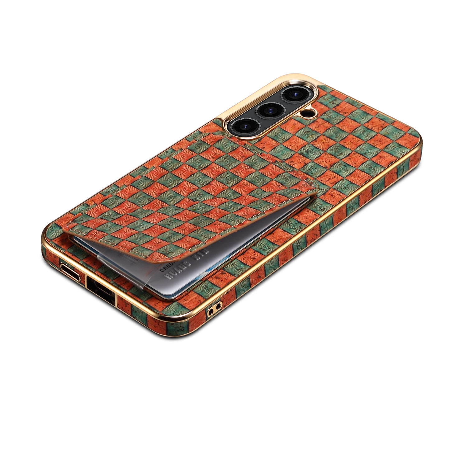 For Samsung Galaxy S24 Flower Phone Case Card Slots Kickstand Electroplated Cover - Orange