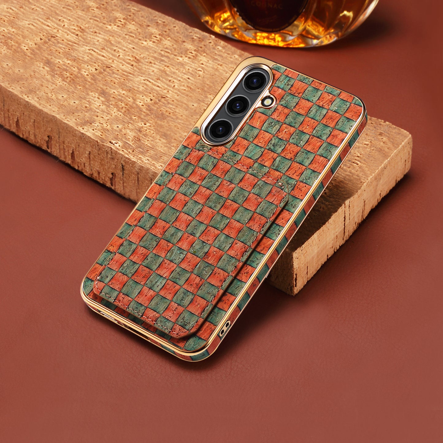 For Samsung Galaxy S24 Flower Phone Case Card Slots Kickstand Electroplated Cover - Orange
