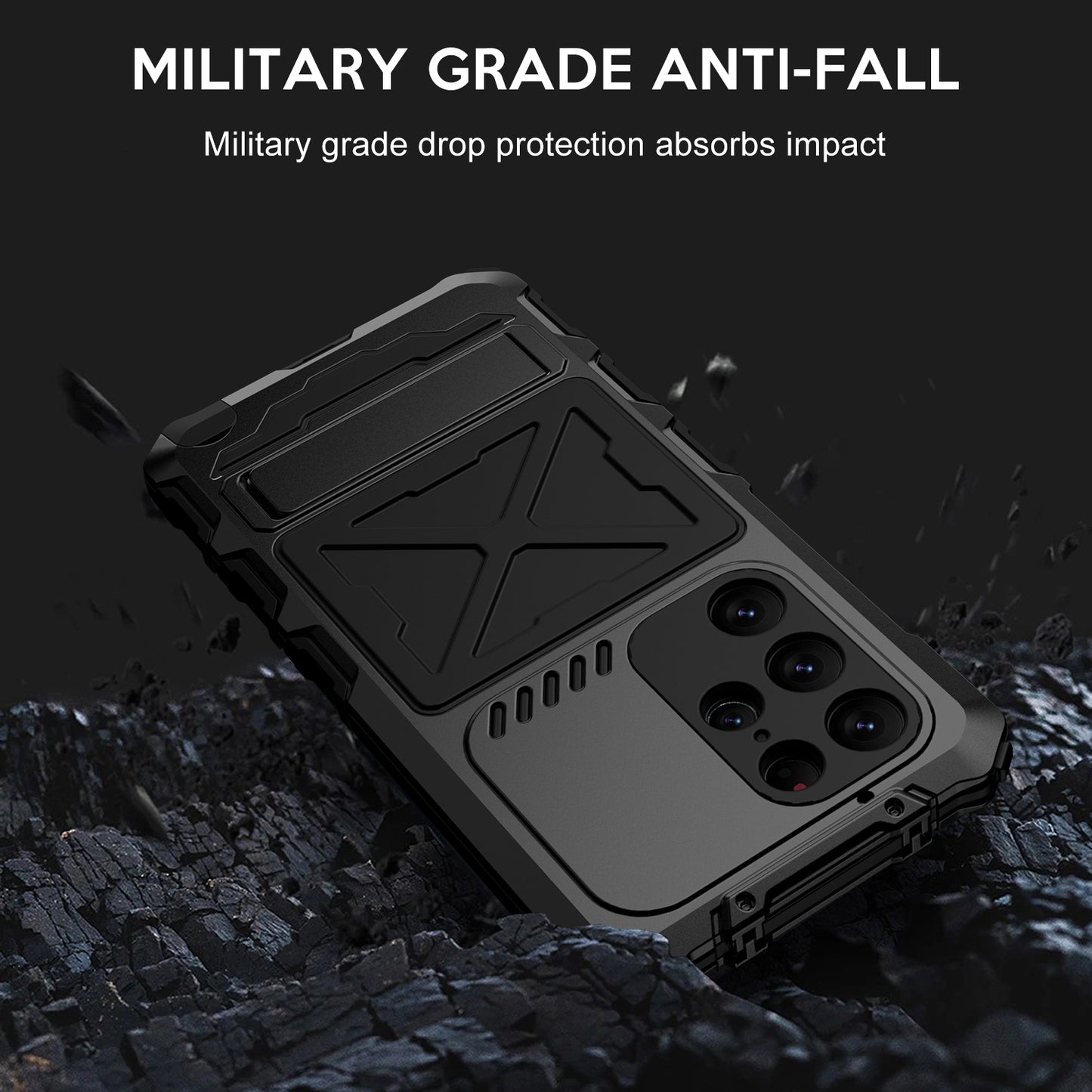 For Samsung Galaxy S24 Ultra Kickstand Phone Case Military Grade Shockproof Cover - Black