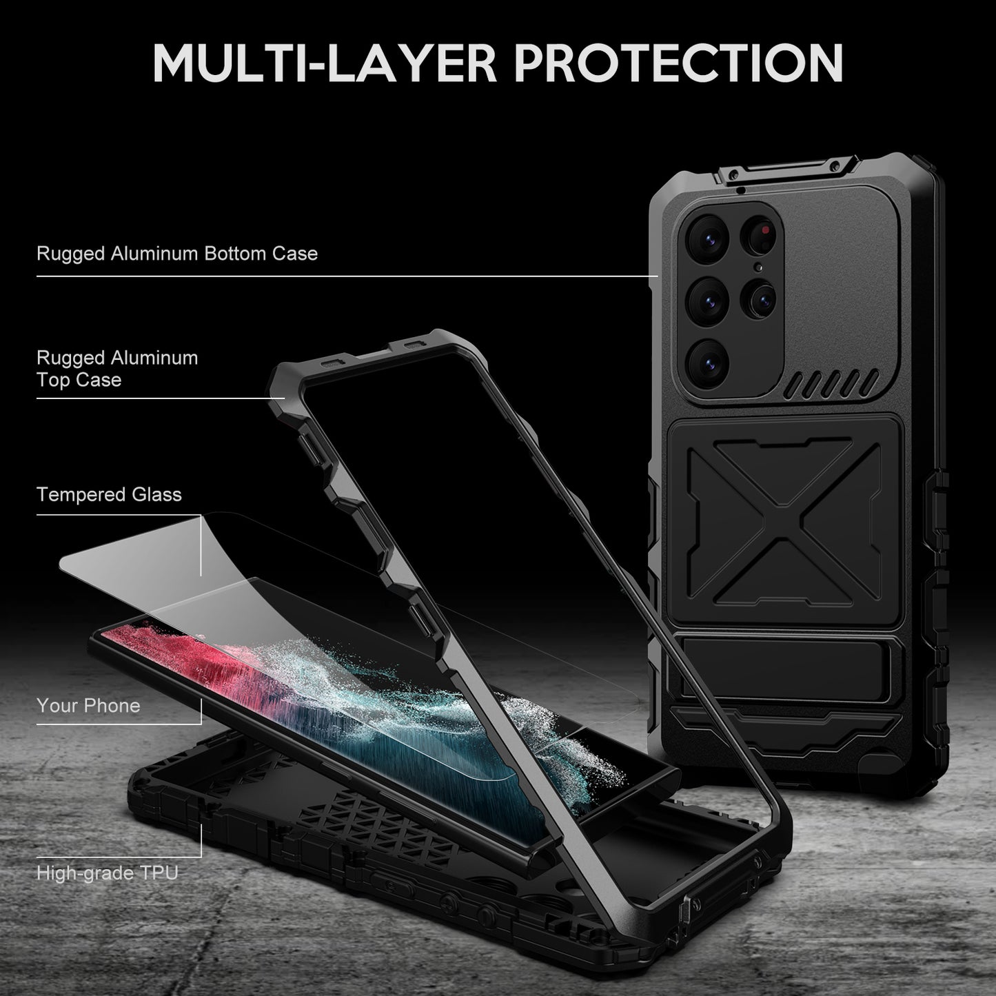 For Samsung Galaxy S24 Ultra Kickstand Phone Case Military Grade Shockproof Cover - Black