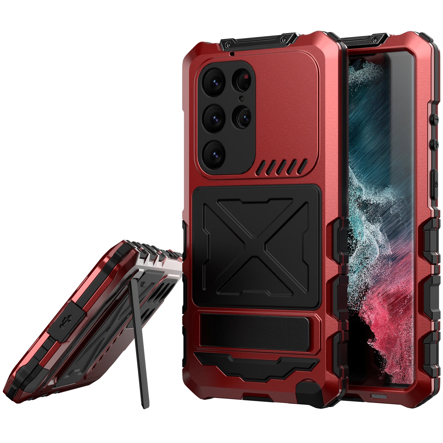 For Samsung Galaxy S24 Ultra Kickstand Phone Case Military Grade Shockproof Cover - Red