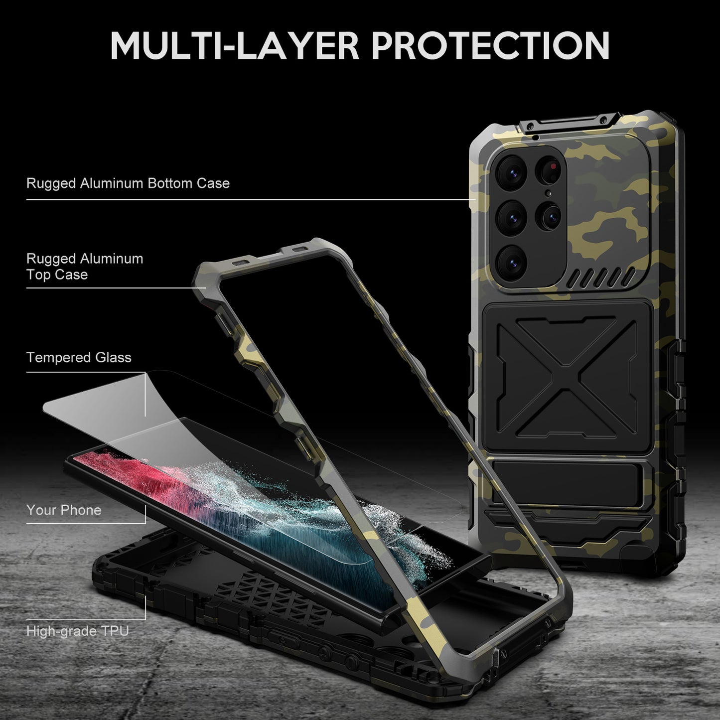 For Samsung Galaxy S24 Ultra Kickstand Phone Case Military Grade Shockproof Cover - Camouflage