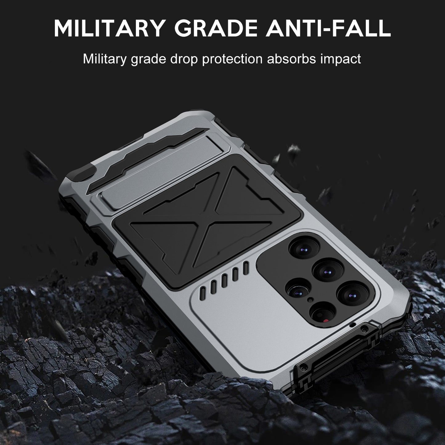 For Samsung Galaxy S24 Ultra Kickstand Phone Case Military Grade Shockproof Cover - Silver