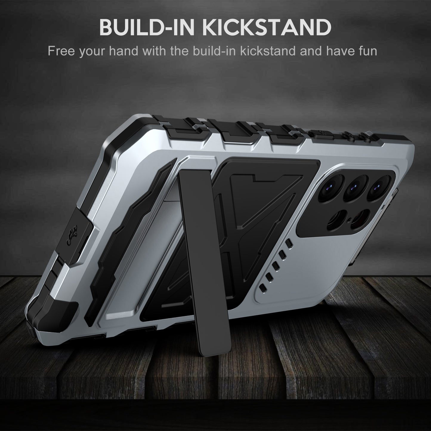 For Samsung Galaxy S24 Ultra Kickstand Phone Case Military Grade Shockproof Cover - Silver