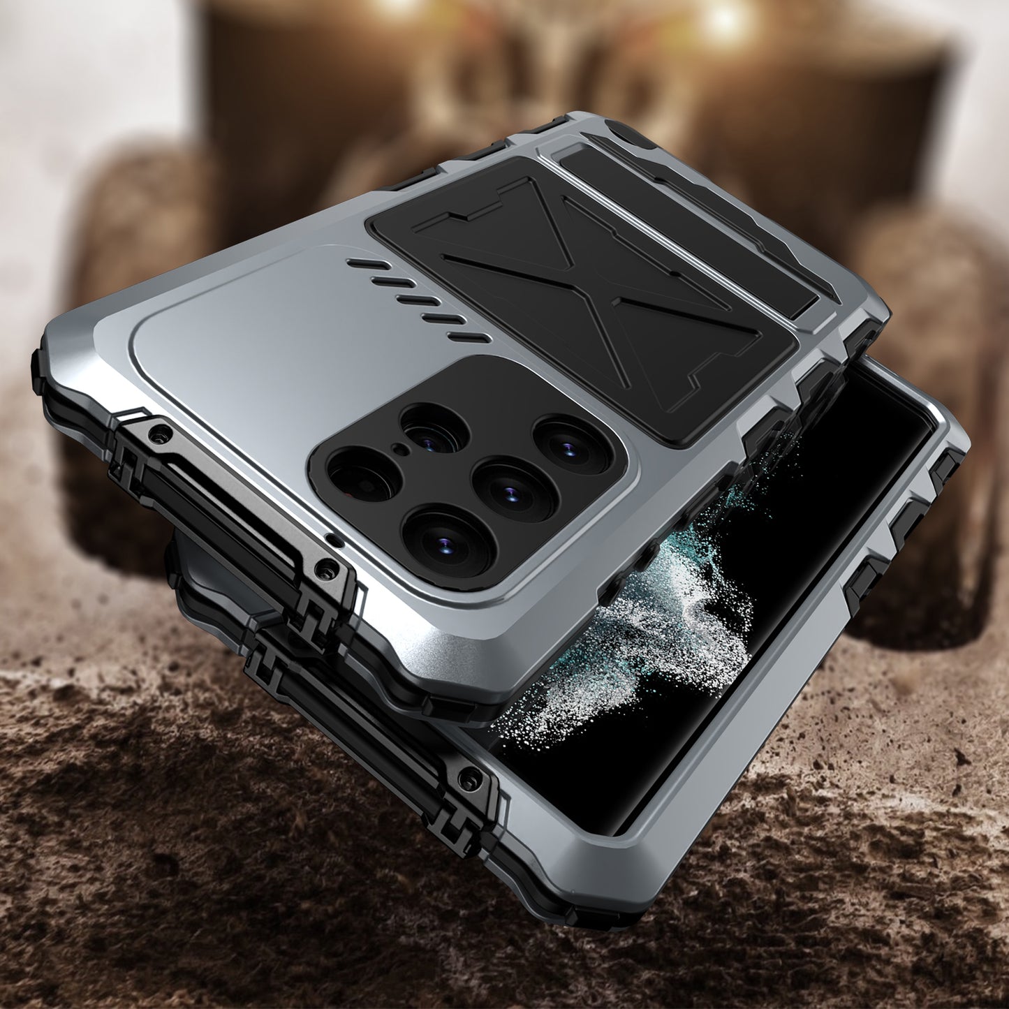 For Samsung Galaxy S24 Ultra Kickstand Phone Case Military Grade Shockproof Cover - Silver