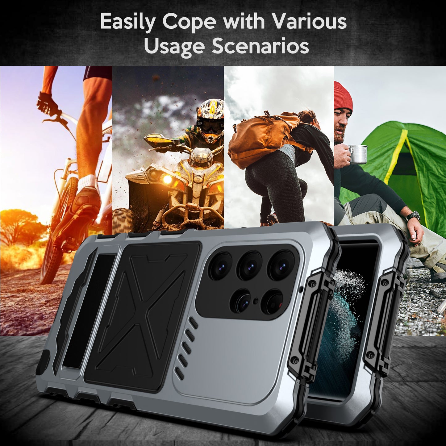 For Samsung Galaxy S24 Ultra Kickstand Phone Case Military Grade Shockproof Cover - Silver